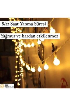 sgeteknoloji Sge Güneş Enerjili 7 Metre 50 Led Sarı Bahçe Parti Balkon Süsü Aydınlatma Lambası