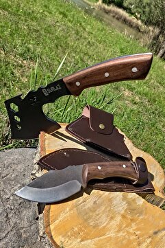 SürLaz 2'li El Yapımı Outdoor Balta Kamp Bıçak Paslanmaz Çelik Set Deri Klıflı