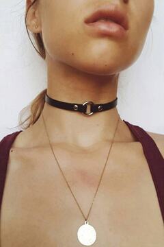 Angels Passion Kadın Deri Choker Metal Halka Tokalı İnce Boyun Bandı Siyah