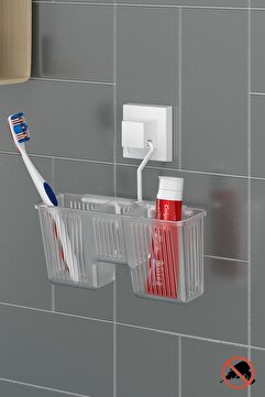 Teknotel Delme Vida Matkap Yok! Easyfıx Yapışkanlı Plastik Banyo Fırçalık Rafı Beyaz EF058