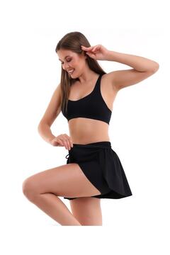 Fancy&Dancy FYORA Kadın Siyah Dalgıç Kumaş Özel Üretim Şık Mini Spor Şort Etek