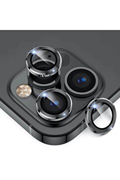 Fibaks iPhone 14 Pro Max & iPhone 14 Pro Kamera Lens Koruyucu Temperli Kırılmaz Cam Koruma Siyah