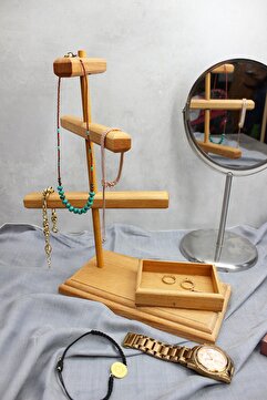 KukiWood Ahşap Takı Standı, Takı Düzenleyici, Yüzüklük Takılık Aksesuar Standı Milena 01