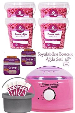 Smoothly Pudralı Soyulabilen Boncuk Ağda 4 Kutu Isıtıcı Makine Tüy Yağ Spatula Seti