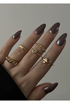 KİLİGİSTANBUL Gold Renk 5'li Yüzük Tek Taş