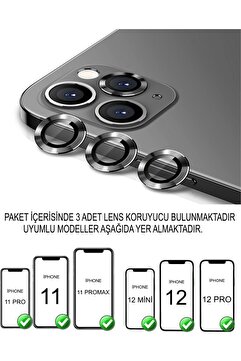 Go Aksesuar Iphone 11 - 11 Pro - 11 Promax - 12 Mini - 12 - 12 Pro Birebir Uyumlu 3 Lü Kamera Lens Koruyucu Cam