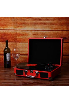 hediyeconcepti Vintage Crownwell Taşınabilir Fonograf 33/45/78rpm Pikap Çalar Gramofon Dahili Hoparlör