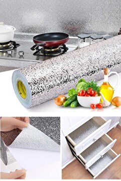 GELDİMİCOM Mutfak Tezgah Üstü Çekmece Içi Folyo Kaplama Gümüş Yapışkanlı 10 Metre X 40 Cm Kolay Silinir Lüx Mod