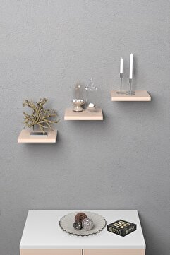 İlkal 3'lü Kare Duvar Rafı Krem Bej