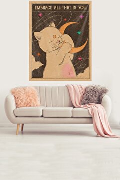 on the clouds Yıldızları Kucaklayan Sevimli Kedi Leke Tutmaz Kadife Kumaş Duvar Örtüsü Duvar Halısı Tapestry