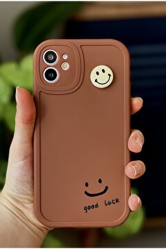 Go Aksesuar Iphone 11 Yuvarlak Kamera Tasarımlı Smile Kahve Yumuşak Silikon Kamera Korumalı Kılıf
