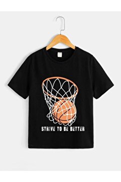 MORNİNG KİDS Siyah Basketbol Pota Baskılı Çocuk Tshirt