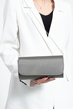 bibags Platin Saten Abiye Çanta Portföy Çanta Clutch Çanta