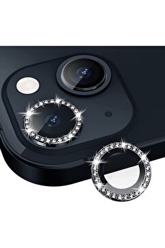 HyperAge Iphone 13 & 13 Mini Uyumlu . Taşlı Diamond 9h Kamera Koruyucu - Siyah [2'li Set]