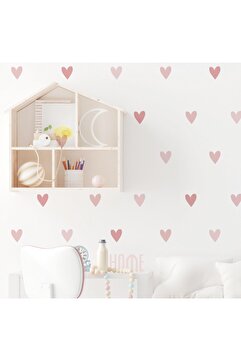 Sim Tasarım Star Works Soft Pembe Kalpler Oda Süsleme Dekoratif Sticker - 95 Adet
