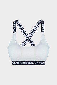 HNX Beyaz Love Lastikli Çapraz Askılı Sporcu Sütyen