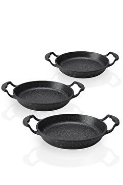et erdemhaslon 3'lü Set Döküm Siyah Granit Sahan Tava 22cm-20cm-18cm