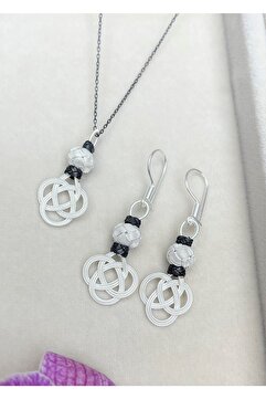 KAZZAZE Gümüş Kazaziye Şems Düğümü Kolye Küpe Set - Set09