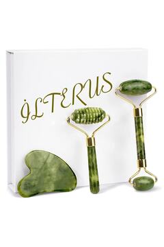 İLTERUS Yeşim Face Roller , Tek Taraflı Tırtıklı Yeşim Face Roller Ve Yeşim Kalp Gua Sha Yüz Masaj Taşı