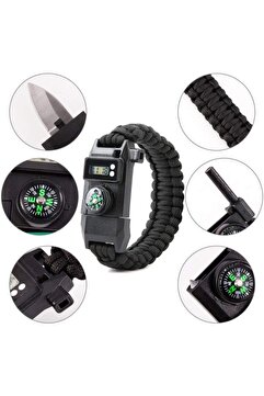 Genel Markalar Dijital Saatli Pusula Düdük Cam Kırıcı Magnezyum Çubuklu Fonksiyonel Paracord Bileklik