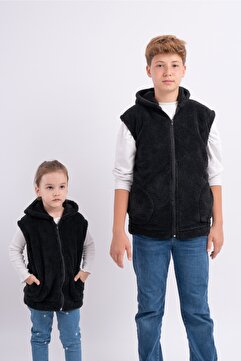 Sweet's Collection Çocuk Kapüşonlu Cepli Welsoft Peluş Yelek