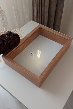 Verda Çerçeve Ledli Yeni Trend 25x35 Cm Bambu Derin Gül Tasarım Çerçevesi! Gül Kutusu Anı Çerçevesi! Isimsiz