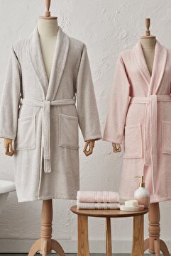 Karaca Home Carli 4 Parça Bornoz/banyo/baş Havlusu Aile Banyo Seti Pudra Gri