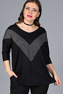 Curvy Trend Büyük Beden Göğüs V Sim Bluz