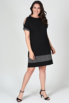 Curvy Trend Büyük Beden Eteği Kol Ucu Simli Elbise