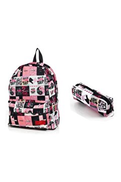 ketnez Pembe Blackpink Baskılı Sırt Okul Çantası Ve Kalemlik Set
