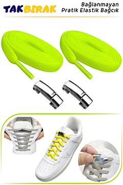 Foottab Takbırak Mıknatıslı Lastikli Ayakkabı Bağcığı, Akıllı Bağcık, Çocuk, Spor Converse Bağcık, Neon Sarı