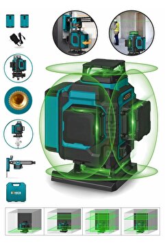 BÖHRER Şarjlı Çift Akülü Profesyonel 4 Köşe 4×360 16 Satır Yeşil Çizgi Lazer Hizalama
