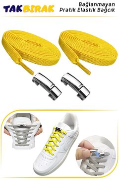 Foottab Takbırak Mıknatıslı Lastikli Ayakkabı Bağcığı, Akıllı Bağcık, Çocuk, Spor Converse Nike Bağcık, Sarı