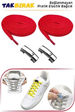 Foottab Takbırak Mıknatıslı Lastikli Ayakkabı Bağcığı, Akıllı Bağcık, Çocuk, Spor Bağcık Kırmızı