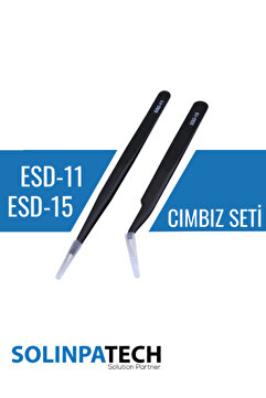 SolinpaTech 2'li Hassas Antistatik Cımbız Seti – Karbon Fiber Uçlu Esd-11 & Esd-15