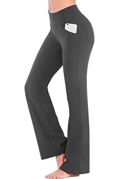 Ghassy Co Kadın Bootcut Yüksek Bel Yoga Egzersiz 4 Cepli Toparlayıcı Ispanyol Paça Tayt Pantolon