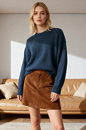 سترة تريكو أساسية ذات مقاس واسع باللون الأزرق TWOAW23KZ00185