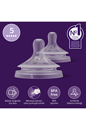 عبوة من قطعتين من حلمات الزجاجات ذات الاستجابة الطبيعية - رقم 5، 6 أشهر، Scy965/02