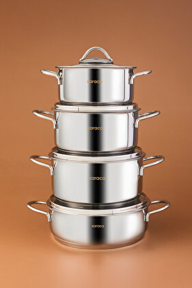 طقم أواني طهي من الفولاذ المقاوم للصدأ مكون من 8 قطع من Pekin Powersteel 316+