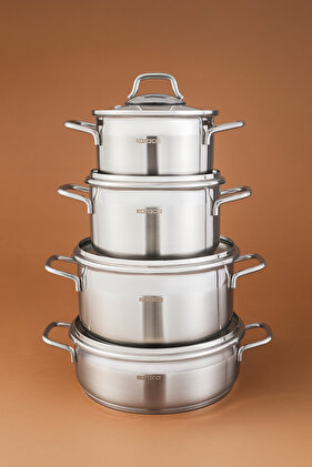 8 Piece Steel Pot Set with Belen Induction Base