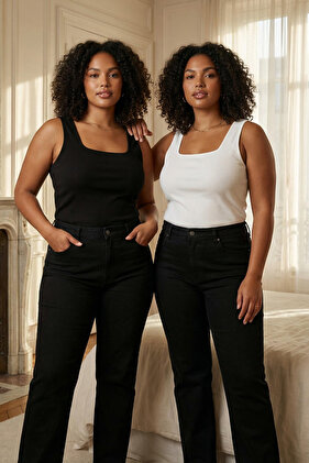 Czarno-biały zestaw 2 sztuk z dzianiny bawełnianej z okrągłym dekoltem, duże rozmiary TBBSS22AL0024