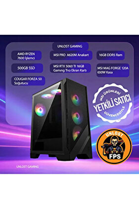 UNLOST X GAMING AMD RYZEN 7600-MSI RTX 5060TI 16GB GAMING TRIO-MSI A620-16GB DDR5 -500GB SSD-OEM