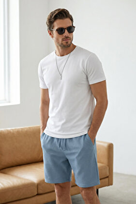 Niebieskie, regularne, teksturowane, podstawowe szorty i bermudy TMNSS25SR00022