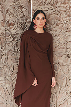 Večernja haljina sa detaljima i šalom u bordo boji TCTSS24DB00036