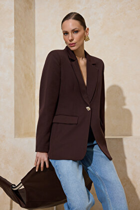 Tmavohnedá tkaná bunda s gombíkmi, regular/normal strih, TWOSS26BC00020