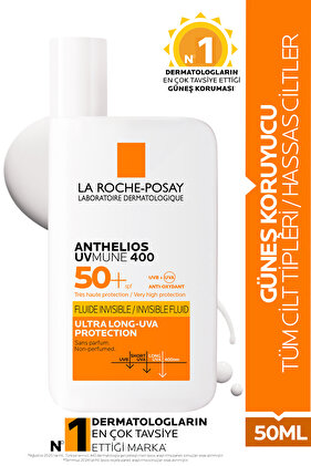 Anthelios Uvmune 400 Invisible Fluid Tüm Cilt Tipleri İçin Yüksek Koruma SPF50+ Yüz Güneş Kremi 50ML