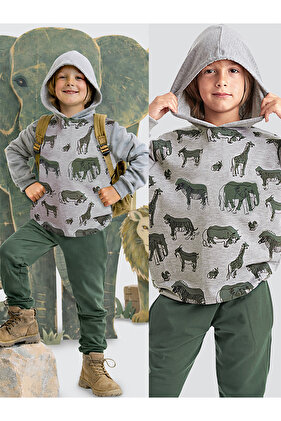 Boy's Hooded Animals Tracksuit Set