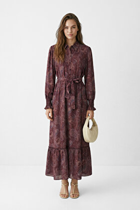 Szal z jedwabiu Plum Lilyum, wzorzysta sukienka hidżab TCTSS26EB00160