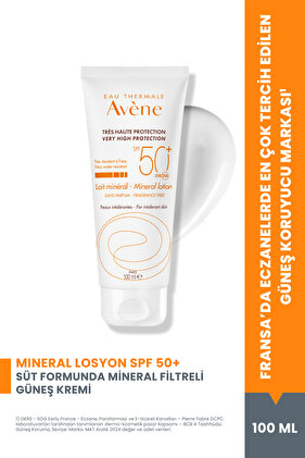 Mineral Lotion Toleransı Düşük Hassas Ciltler için SPF 50+ Süt Formunda Güneş Kremi 100 ml