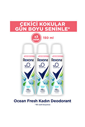 Kadın Sprey Deodorant Ocean Fresh %0 Alüminyum 48 Saat Ter Kokusuna Karşı Koruma 150 Ml X3